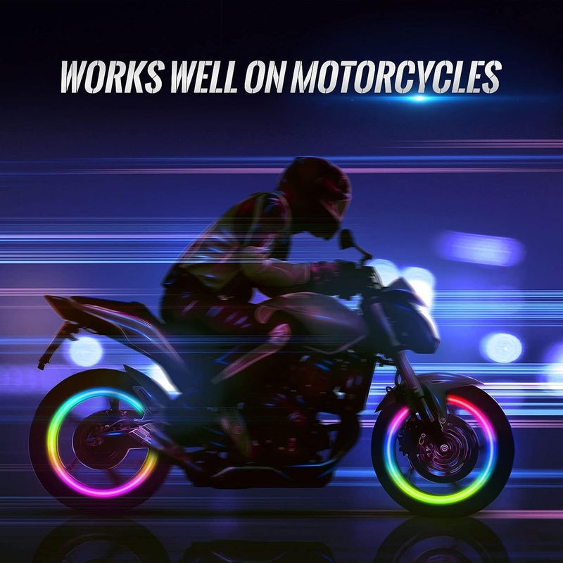 JUPIZEUS LED Flash Tire Lights,IC Light Sensitive,2 Lamp Beads More Flash, Colorful Wheel Lights,for Car Motorcycle Cart Truck,Waterproof,Motion Activated,fit in Woods/Schrader valve (4 PCS) - Image 3